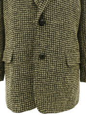 ツイードチェックパターンエルボーパッチジャケット ベージュ