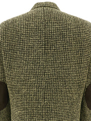 Tweed Check Pattern Elbow Patch Jacket in Beige