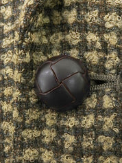 ツイードチェックパターンエルボーパッチジャケット ベージュ