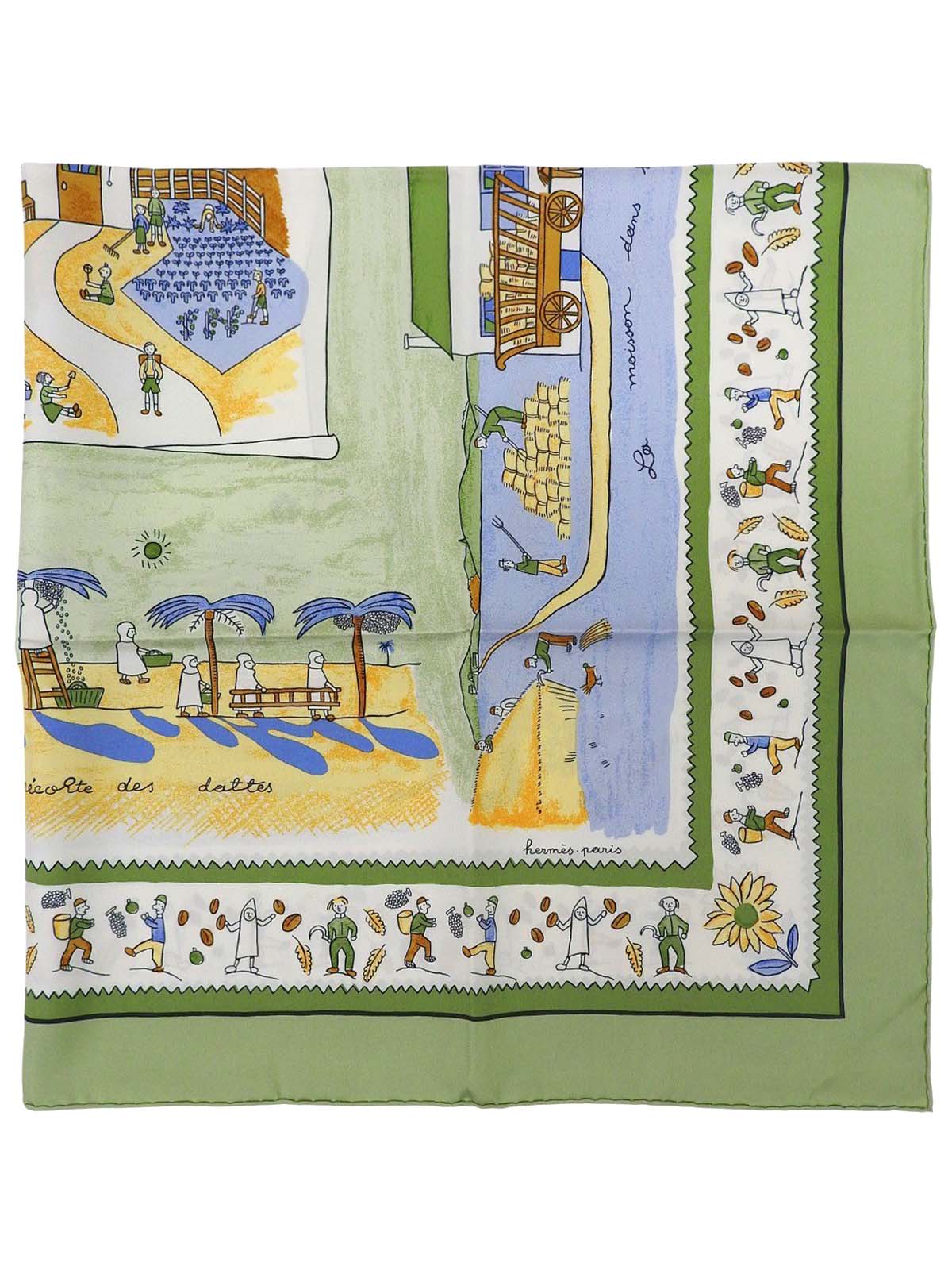 カレ90 RETOUR ALA TERREパターンスカーフ カーキ