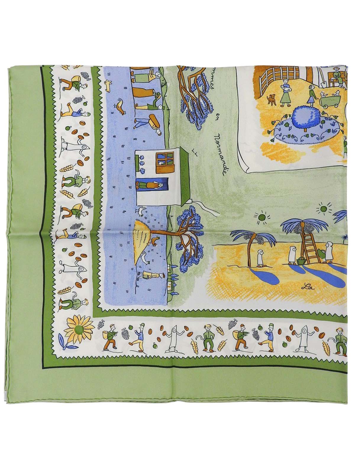 カレ90 RETOUR ALA TERREパターンスカーフ カーキ