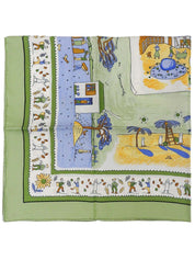 カレ90 RETOUR ALA TERREパターンスカーフ カーキ