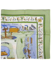 カレ90 RETOUR ALA TERREパターンスカーフ カーキ