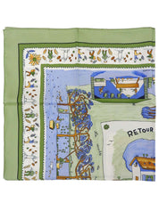 カレ90 RETOUR ALA TERREパターンスカーフ カーキ