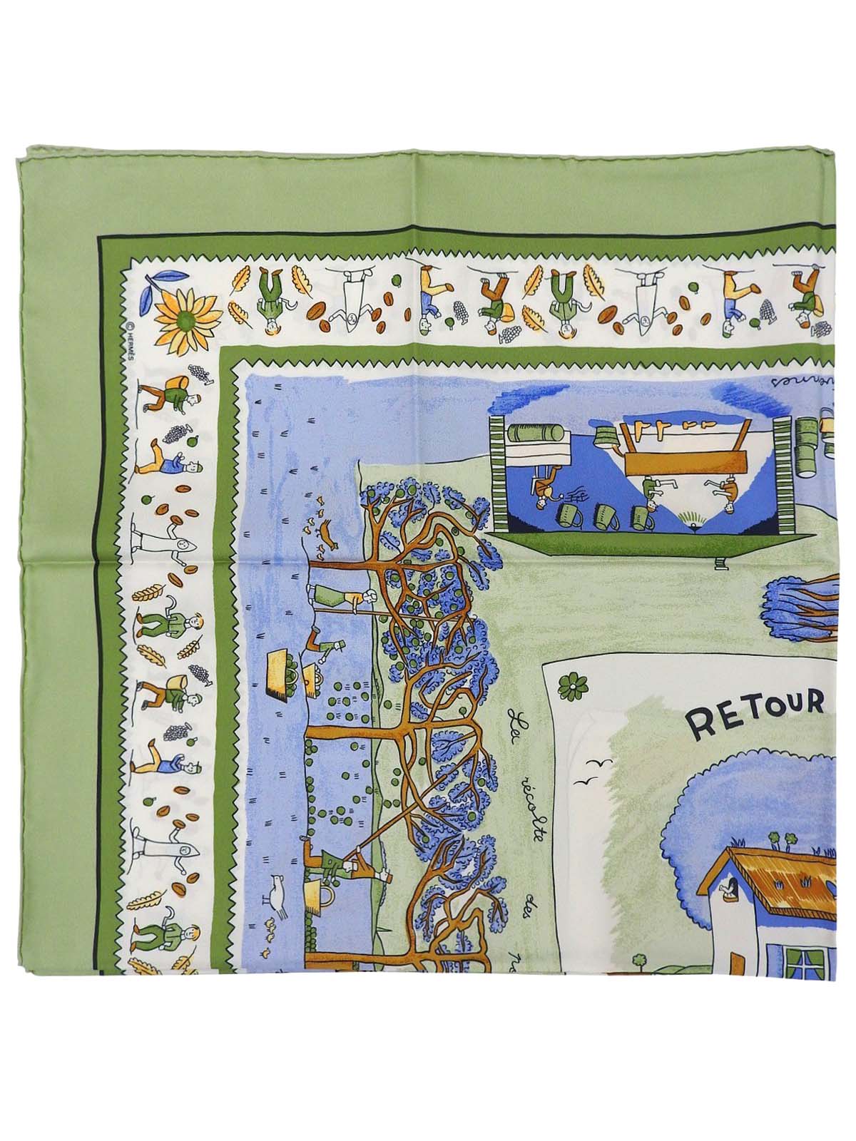 カレ90 RETOUR ALA TERREパターンスカーフ カーキ