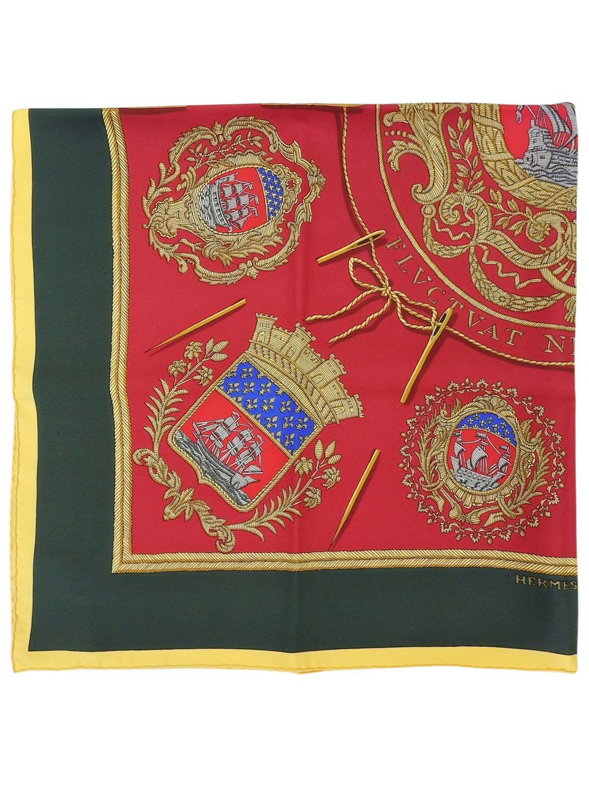 Carré 90 Les Armes de Paris 图案围巾红/绿/黄