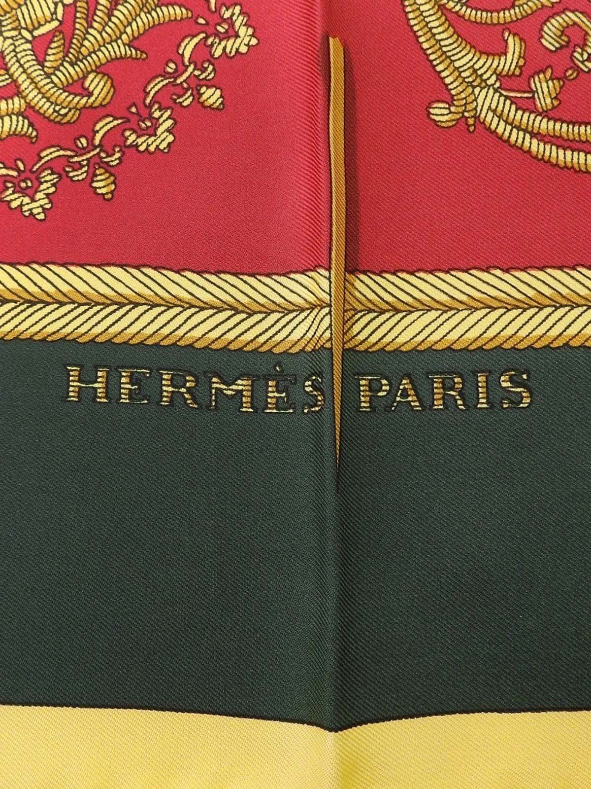 カレ90 Les armes de parisパターンスカーフ レッド/グリーン/イエロー