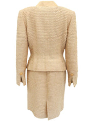 Tweed logo button set up in beige