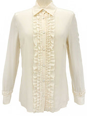 シルクシースルーフリル長袖ブラウス アイボリー