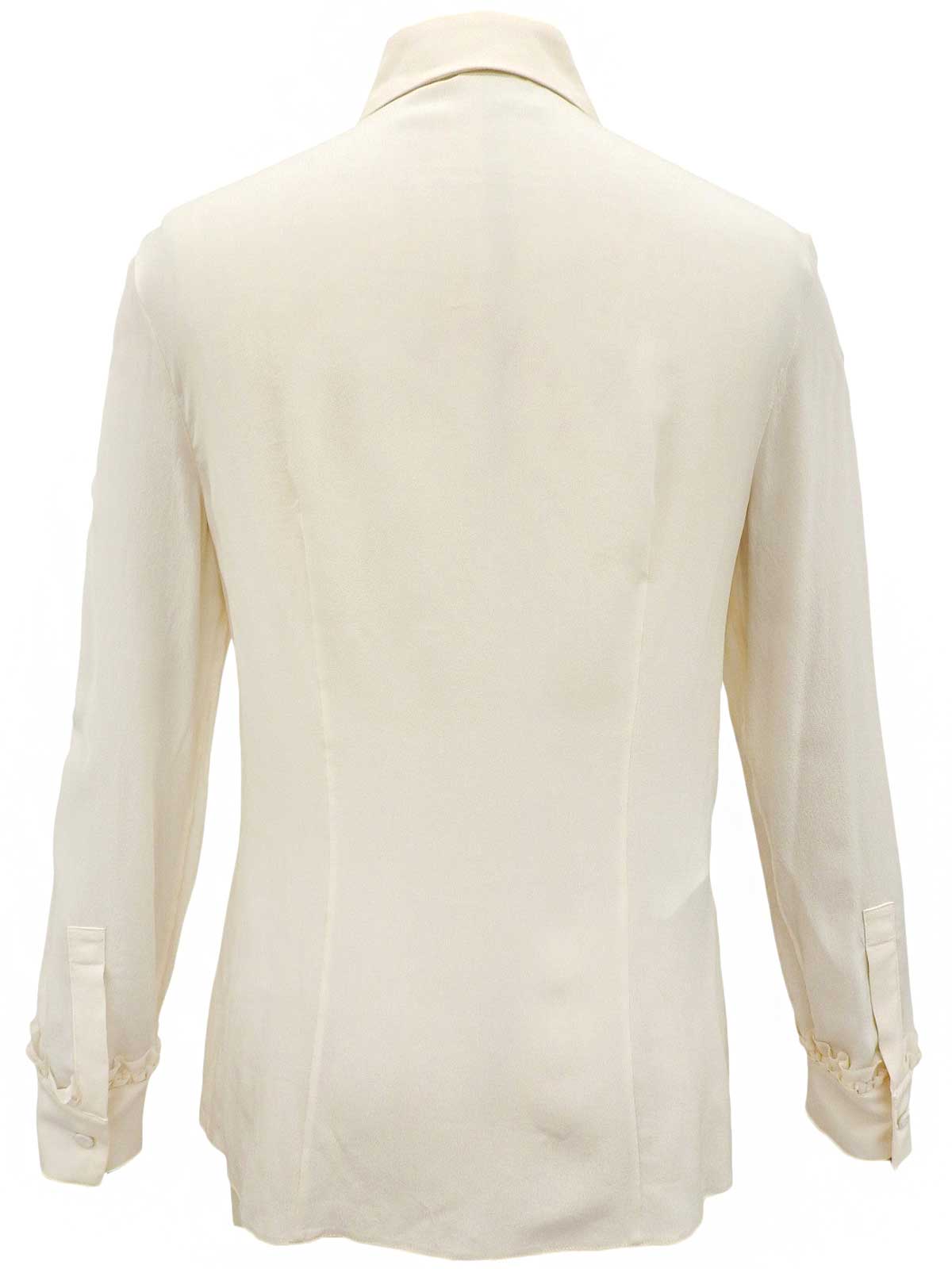 Silk sheath ruffle long sleeve blouse in ivory
