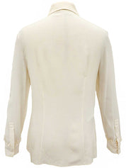 Silk sheath ruffle long sleeve blouse in ivory