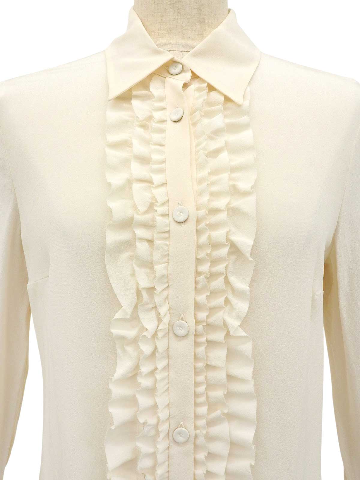 シルクシースルーフリルロングスリーブブラウス　アイボリー