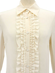 シルクシースルーフリルロングスリーブブラウス　アイボリー