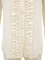 シルクシースルーフリルロングスリーブブラウス　アイボリー