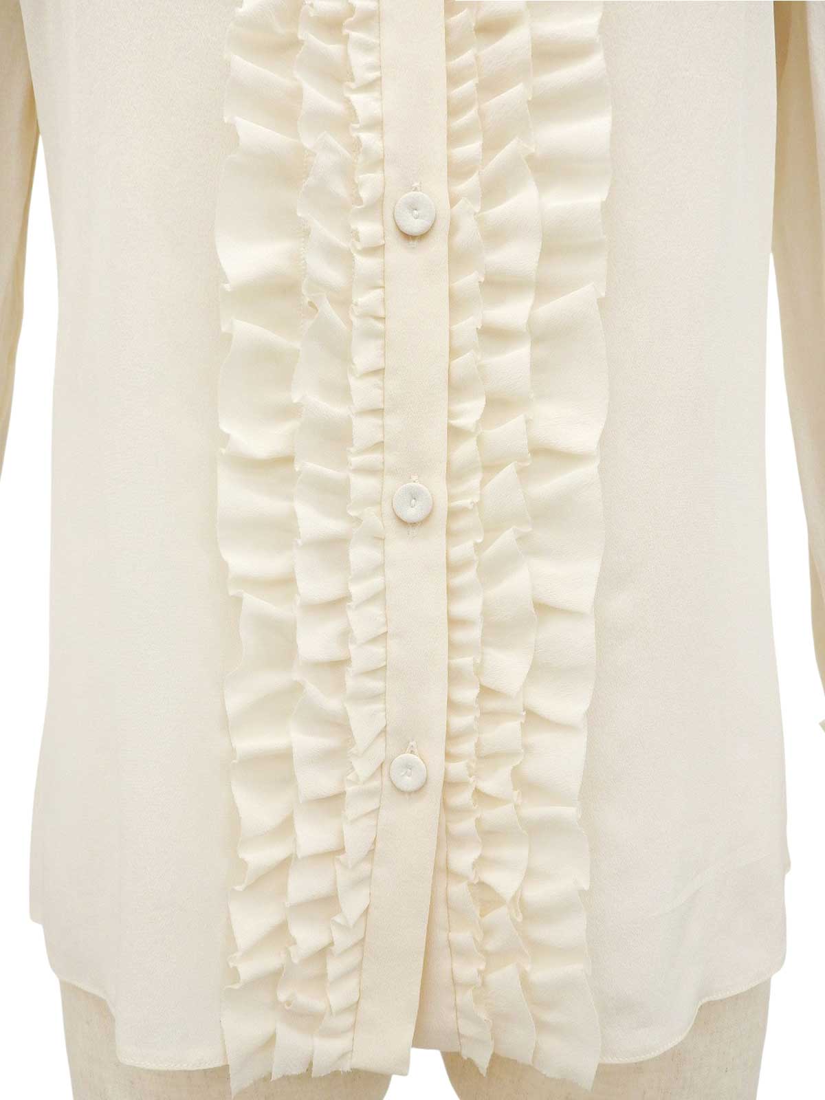 Silk sheath ruffle long sleeve blouse in ivory