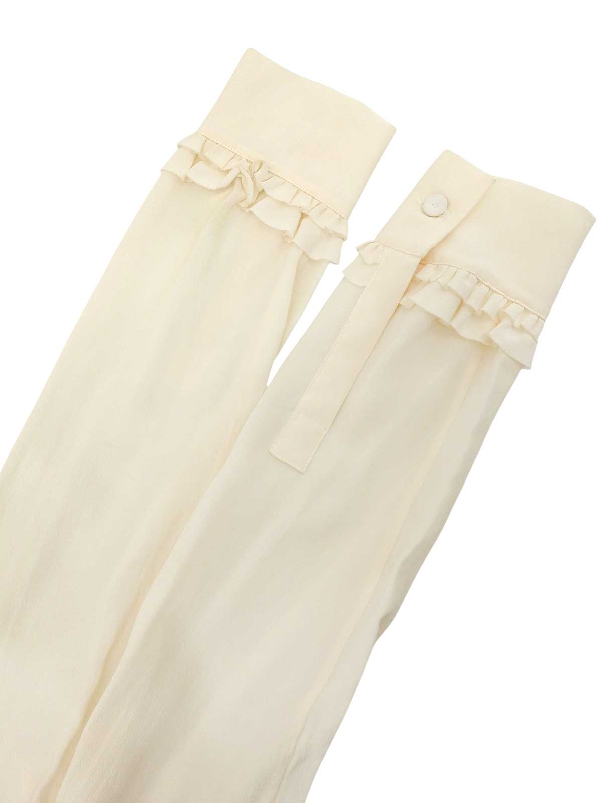 Silk sheath ruffle long sleeve blouse in ivory