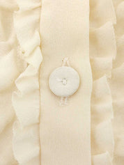 Silk sheath ruffle long sleeve blouse in ivory