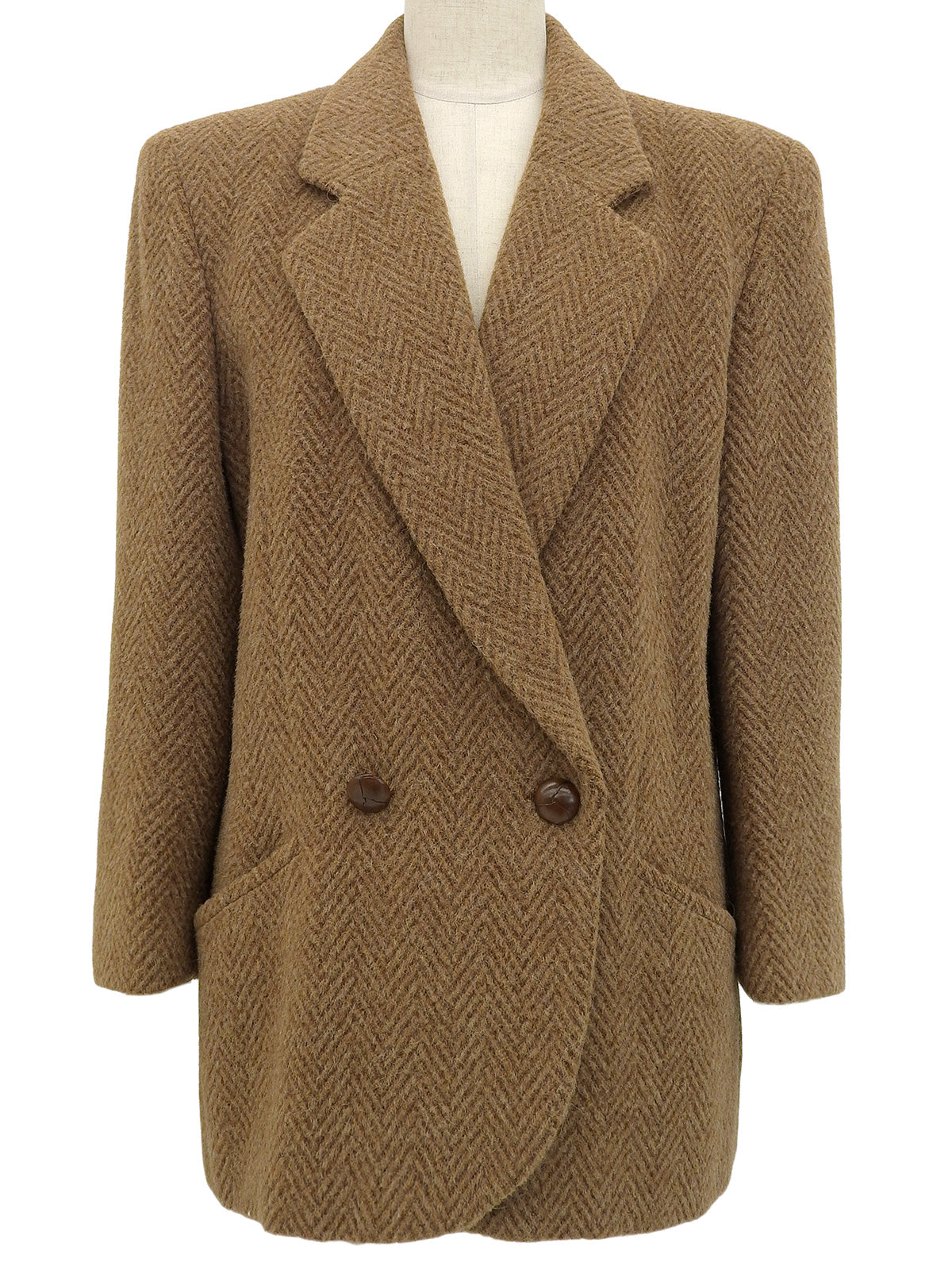 ウールヘリンボーンパターンダブルブレストジャケット ブラウン