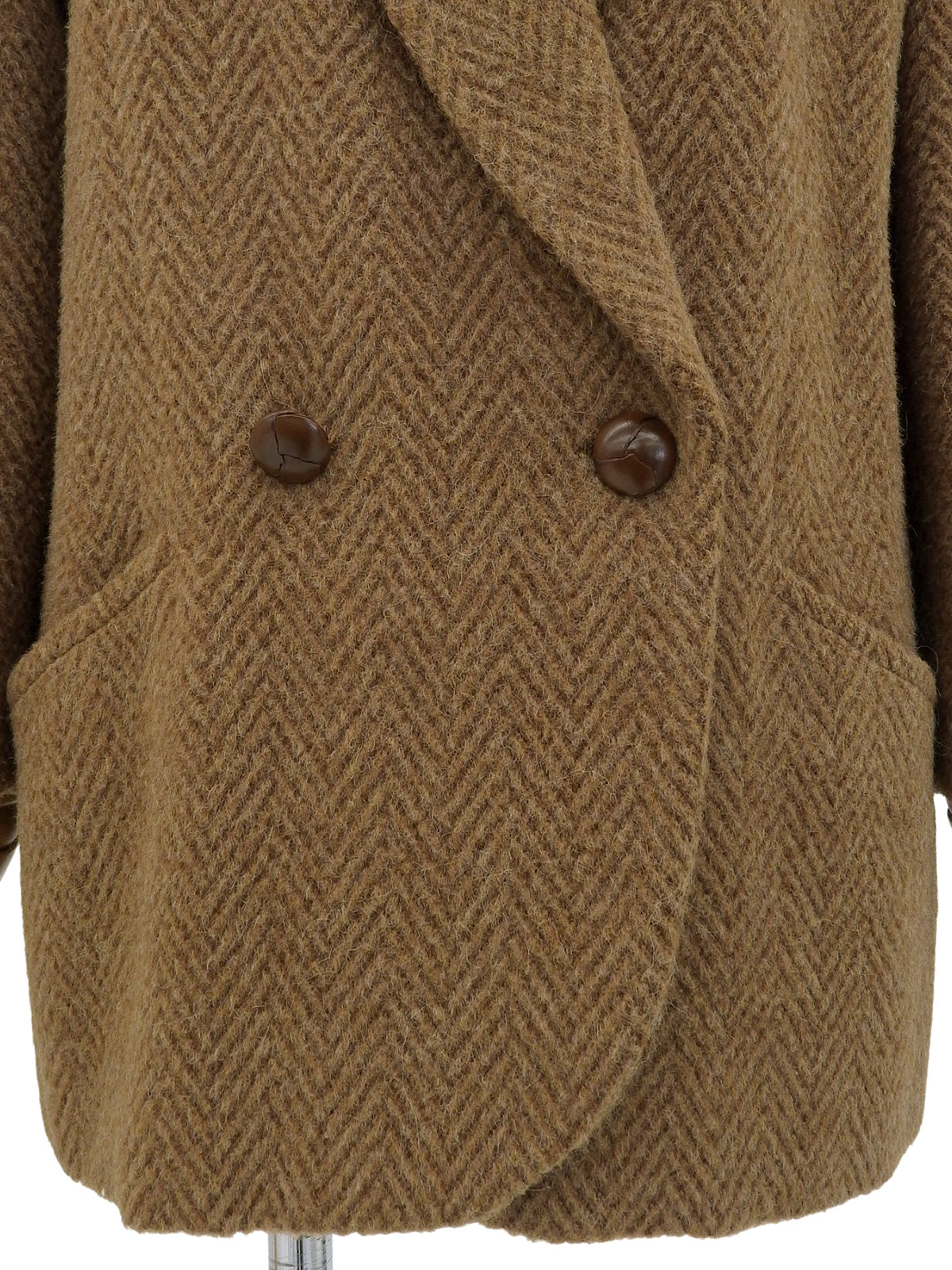 ウールヘリンボーンパターンダブルブレストジャケット ブラウン