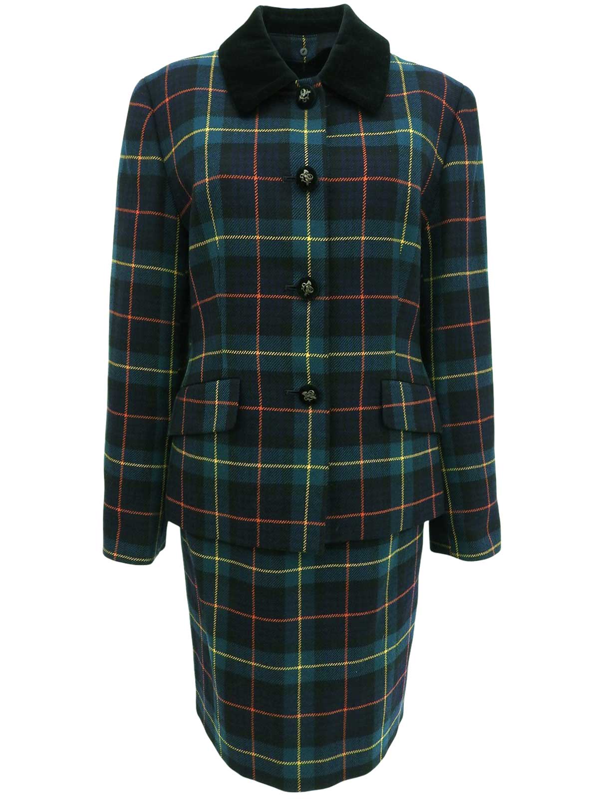 ウール タータンチェックパターンセットアップ グリーン/ネイビー/マルチ