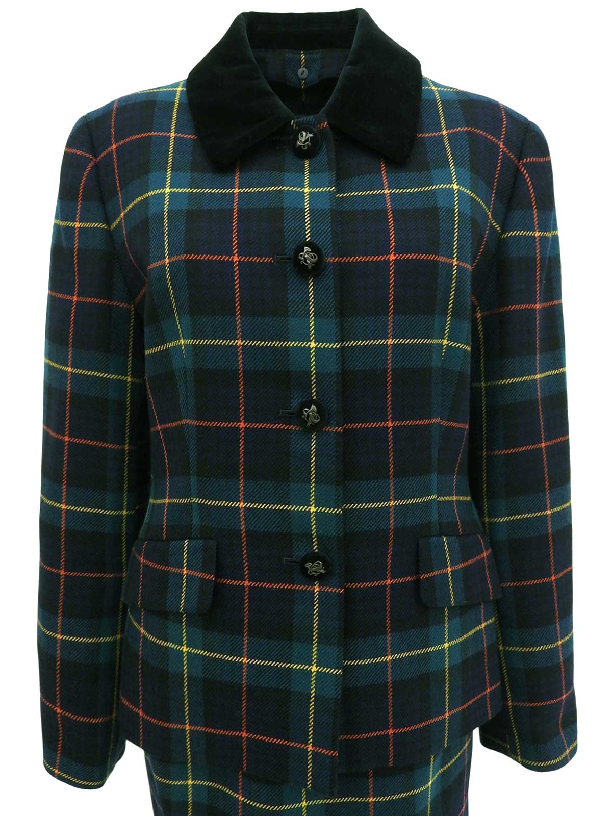 ウール タータンチェックパターンセットアップ グリーン/ネイビー/マルチ