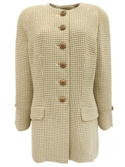 チェックパターンノーカラージャケット アイボリー/ブラウン