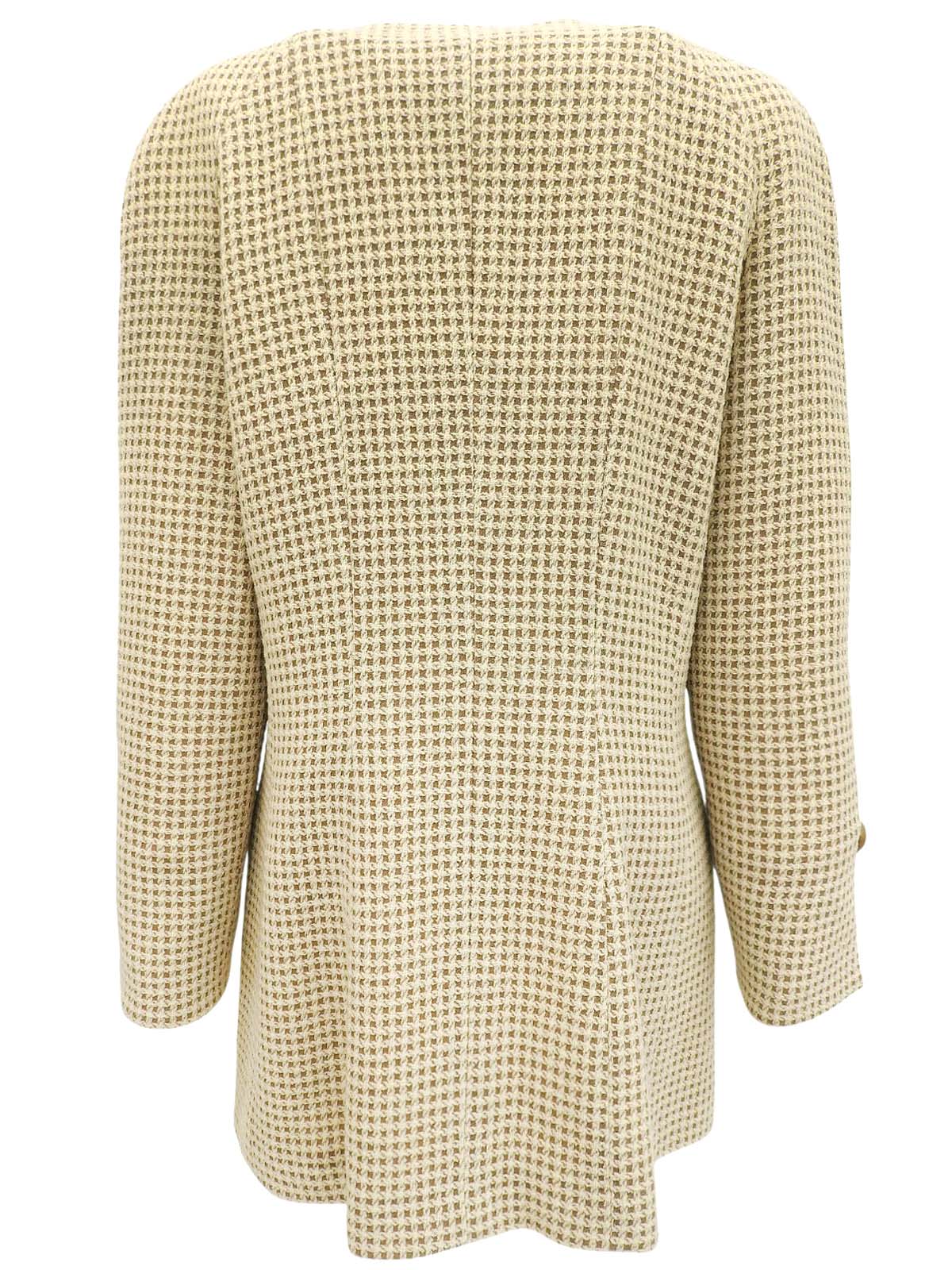 チェックパターンノーカラージャケット アイボリー/ブラウン