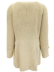 チェックパターンノーカラージャケット アイボリー/ブラウン