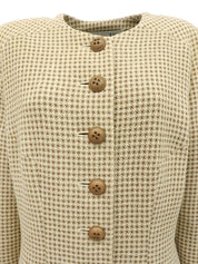 チェックパターンノーカラージャケット アイボリー/ブラウン