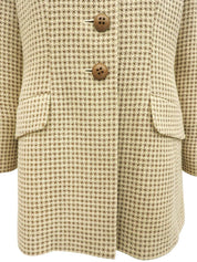 チェックパターンノーカラージャケット アイボリー/ブラウン