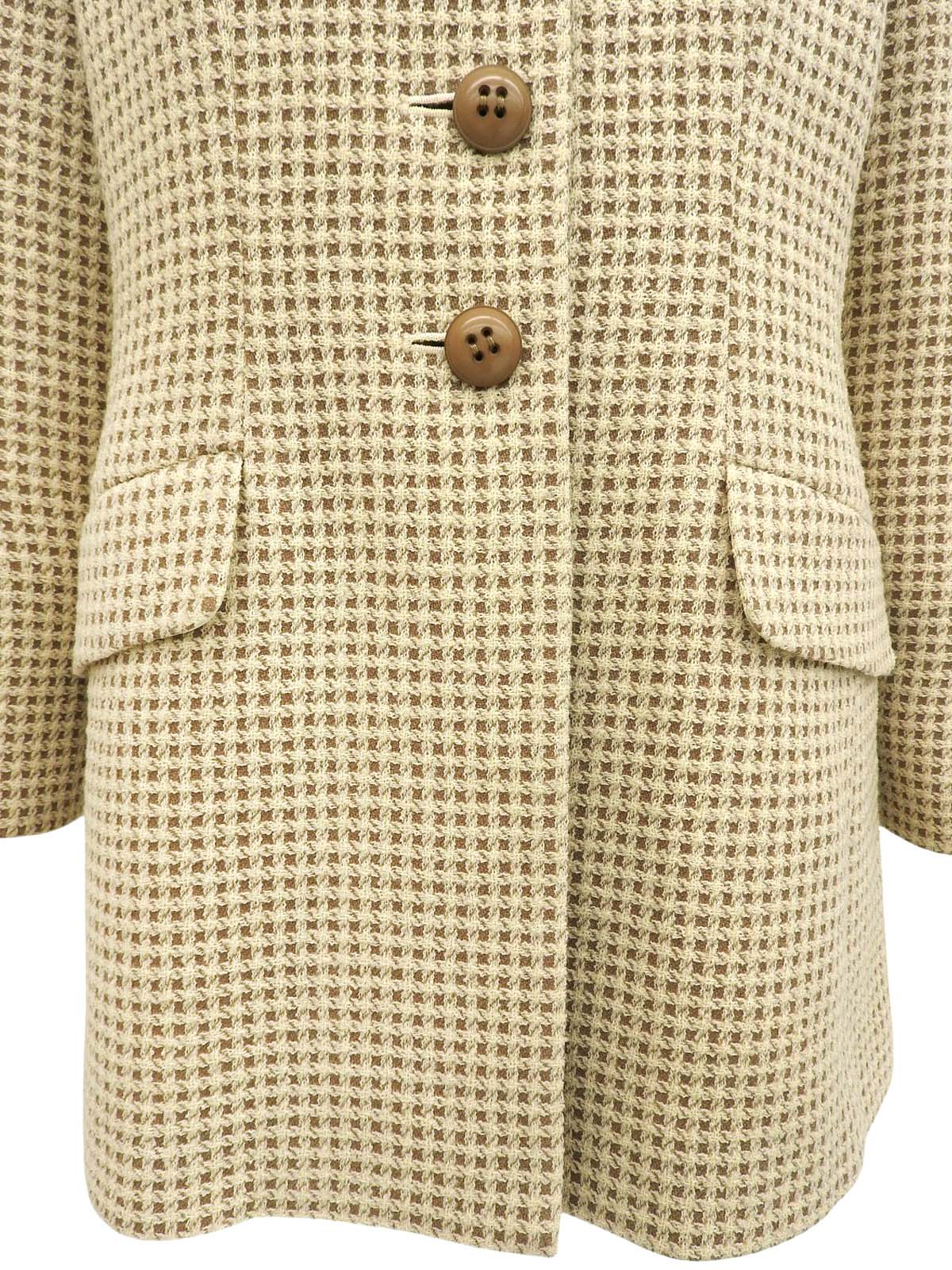 チェックパターンノーカラージャケット アイボリー/ブラウン