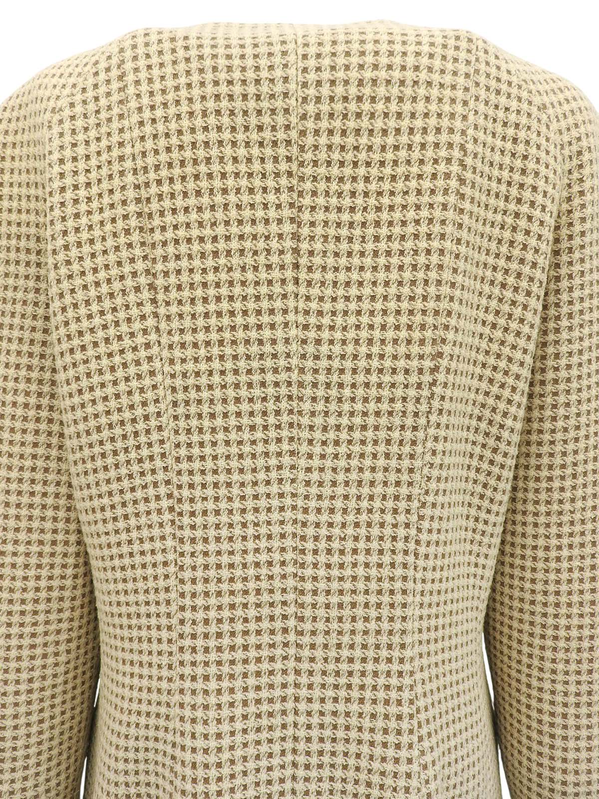 チェックパターンノーカラージャケット アイボリー/ブラウン