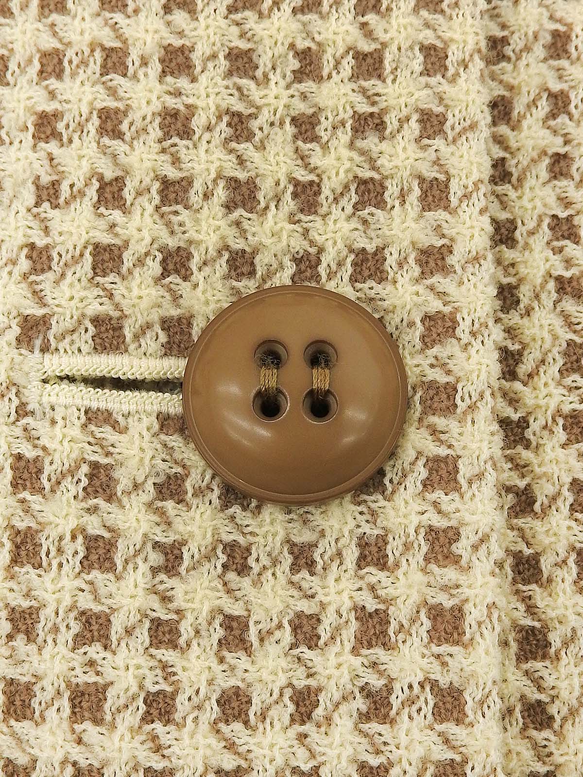 チェックパターンノーカラージャケット アイボリー/ブラウン