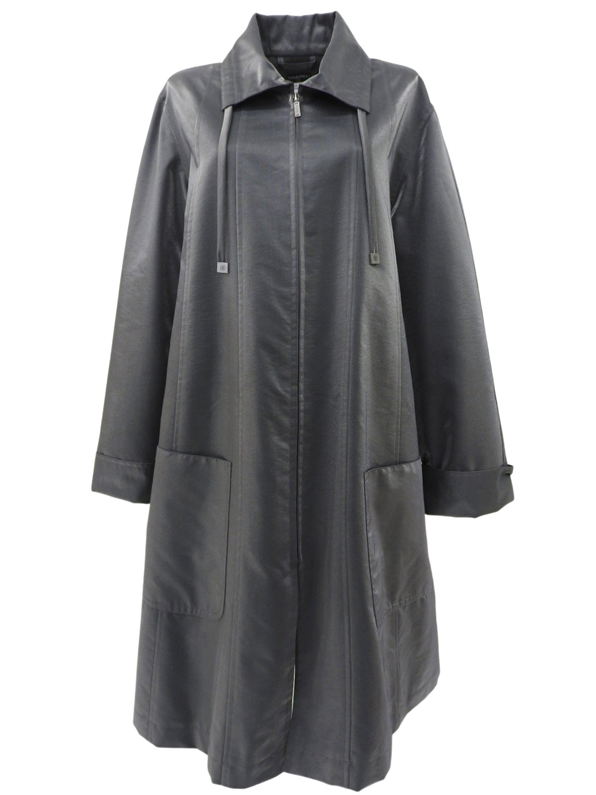 1999年製 ロゴジップアップロングコート メタリックグレー
