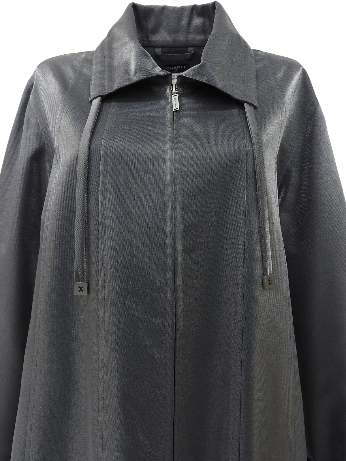 1999年製 ロゴジップアップロングコート メタリックグレー