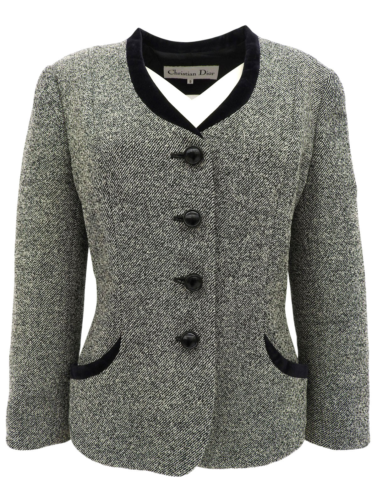 ツイードノーカラージャケット グレー