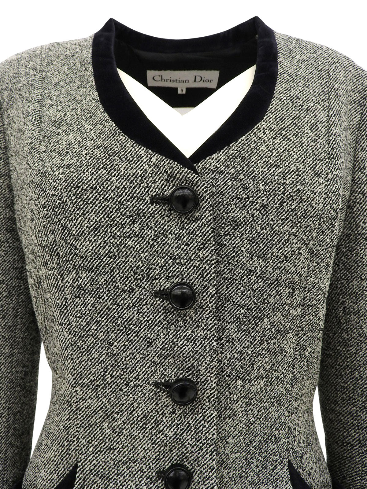 ツイードノーカラージャケット グレー