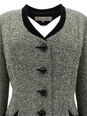 ツイードノーカラージャケット グレー