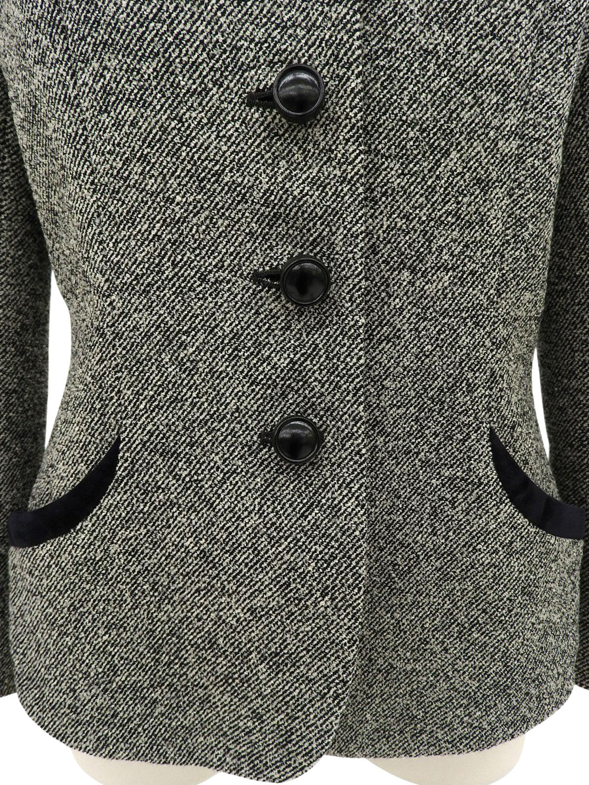 ツイードノーカラージャケット グレー