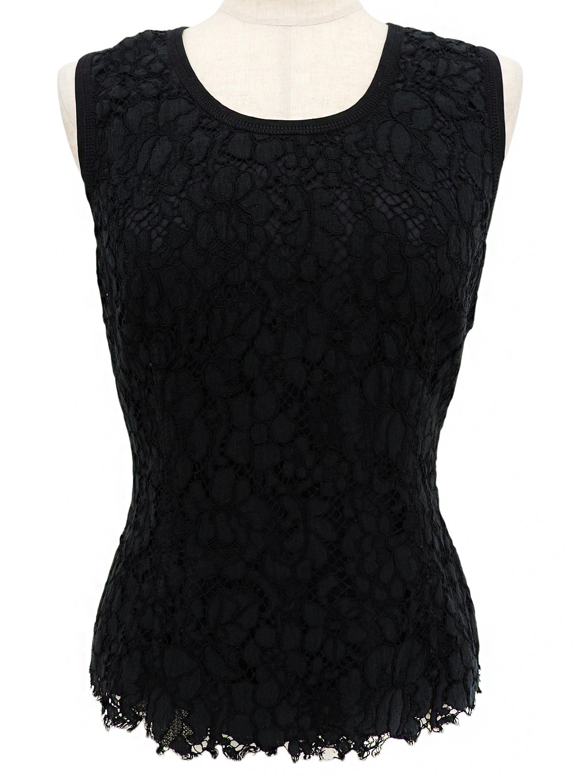 黑色花卉蕾丝设计无袖上衣