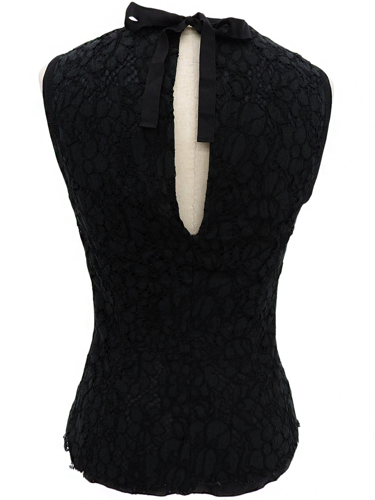 黑色花卉蕾丝设计无袖上衣