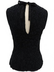 Floral Lace Design Sleeveless Top in Black