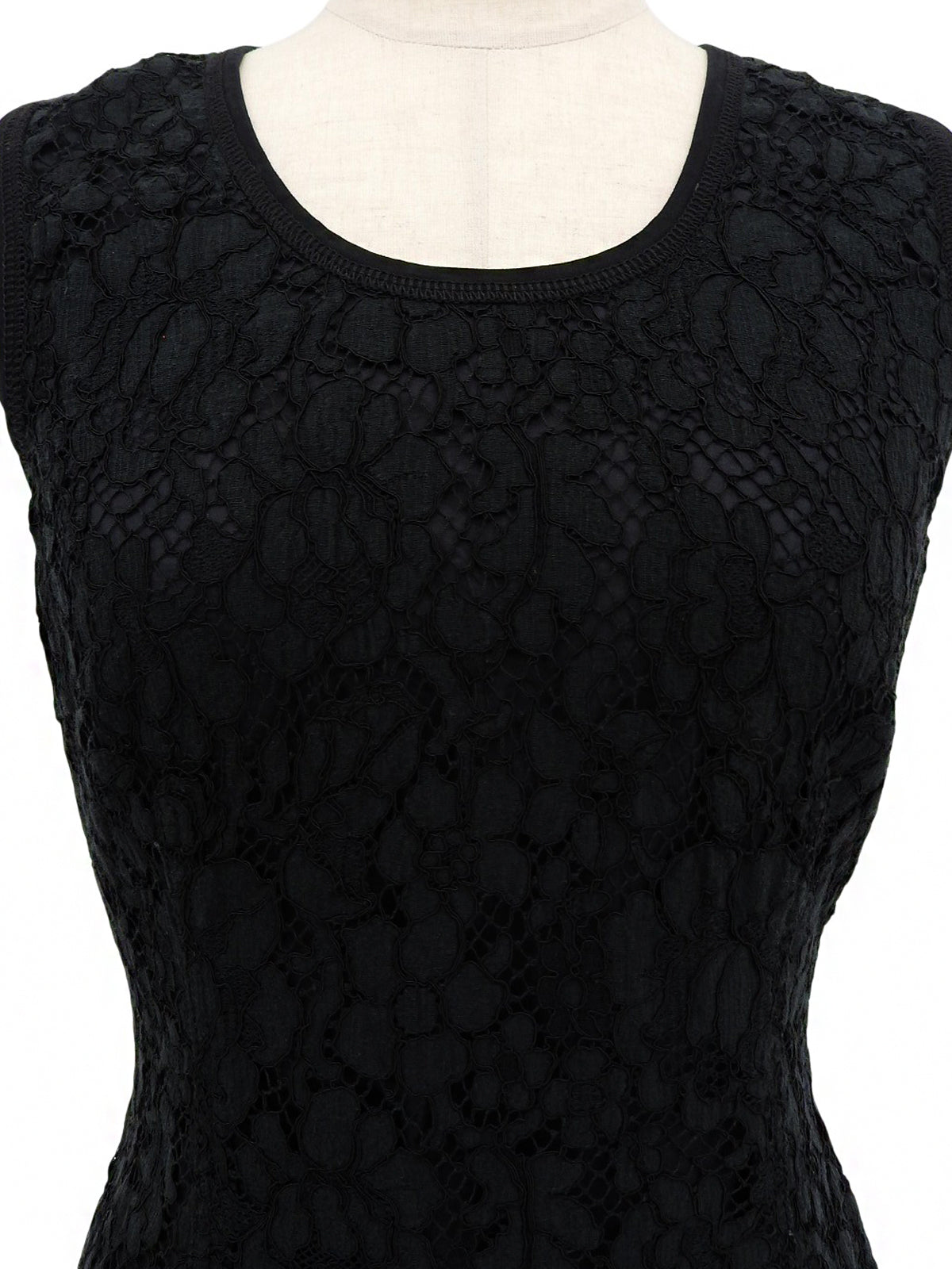 フラワーレースデザインノースリーブトップス ブラック