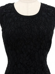 フラワーレースデザインノースリーブトップス ブラック