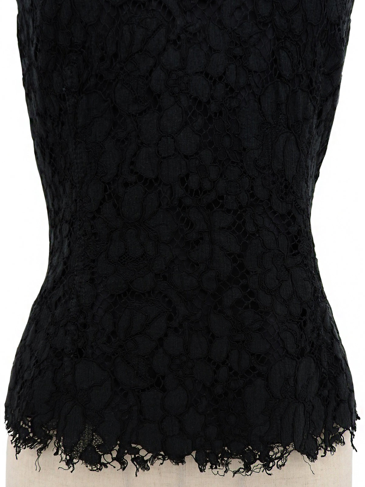 黑色花卉蕾丝设计无袖上衣