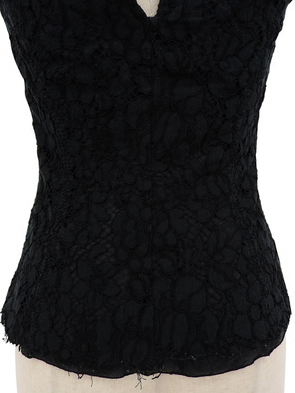 黑色花卉蕾丝设计无袖上衣