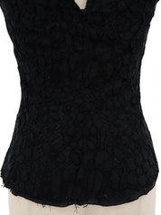 黑色花卉蕾丝设计无袖上衣