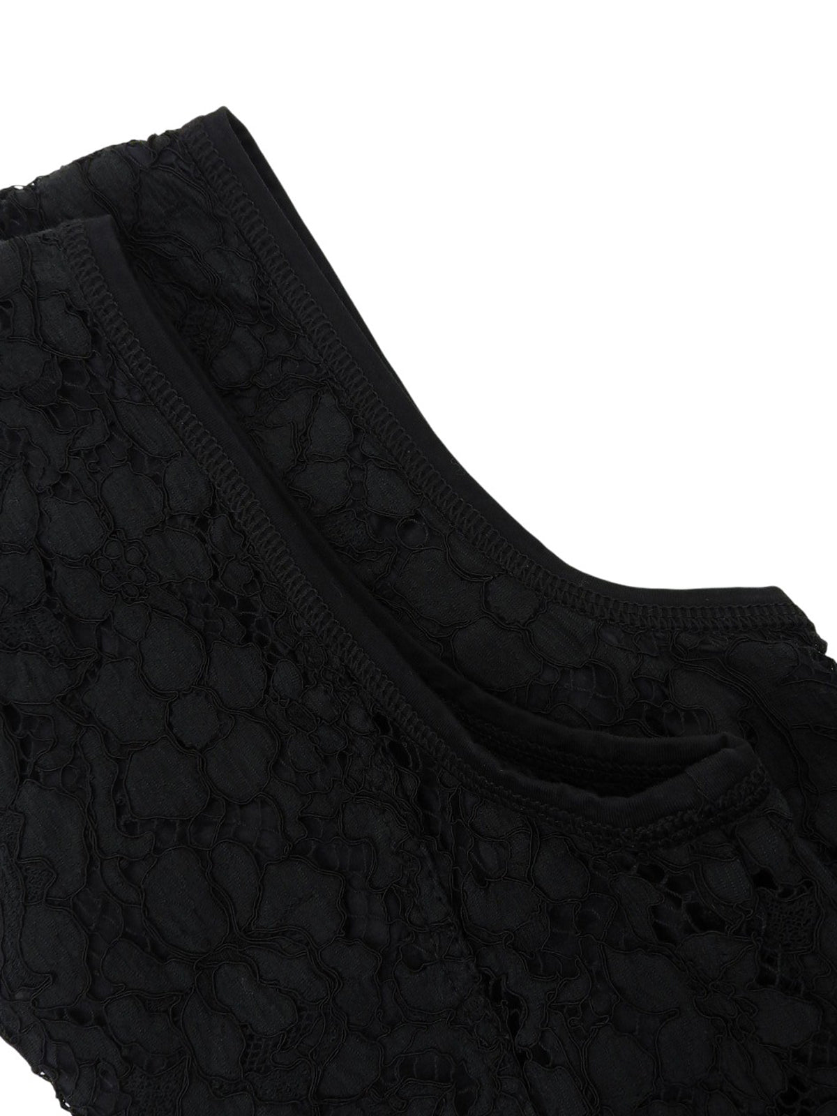 黑色花卉蕾丝设计无袖上衣