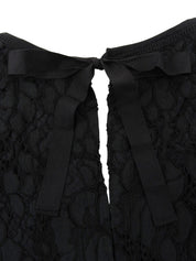 黑色花卉蕾丝设计无袖上衣