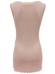 ラメCCマーク刺繍ノースリーブニットトップス ピンク